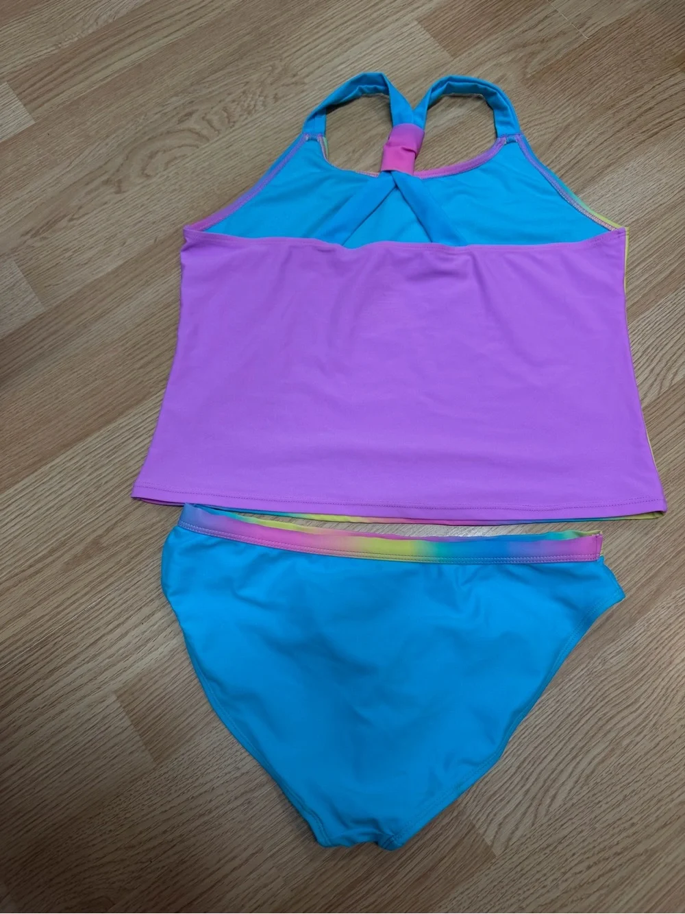 Wonder Nation Girls XL Plus 14/16 Mermaid Magic Rainbow Tankini Swimsuit 2PC